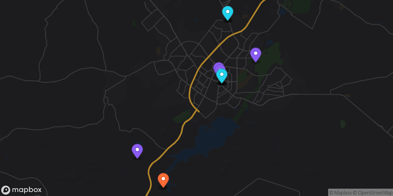 Map showing 15 locations