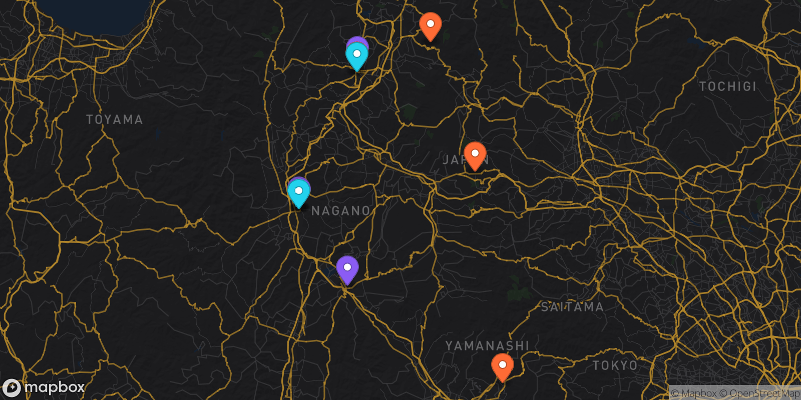 Map showing 11 locations