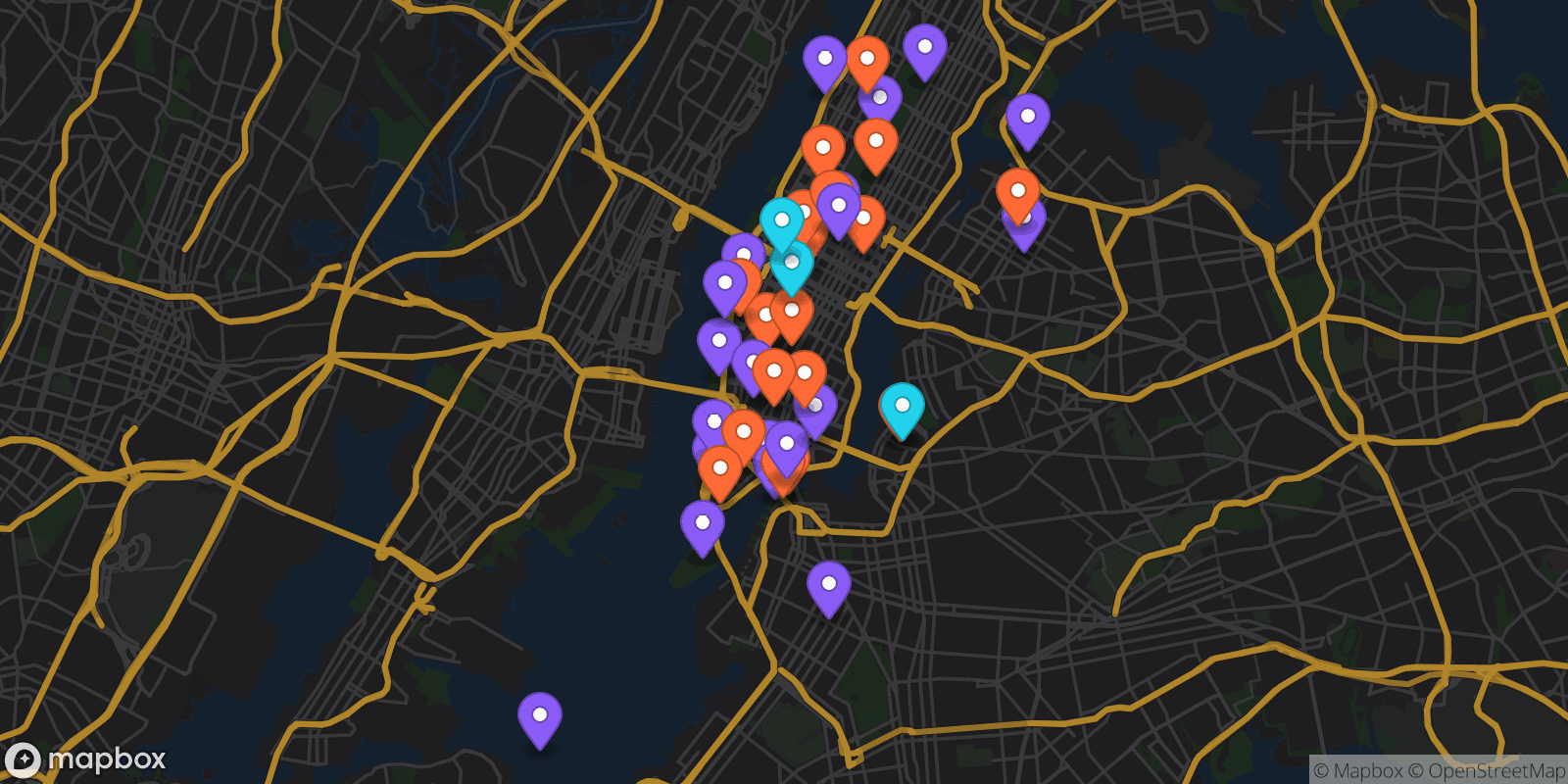 Map showing 42 locations