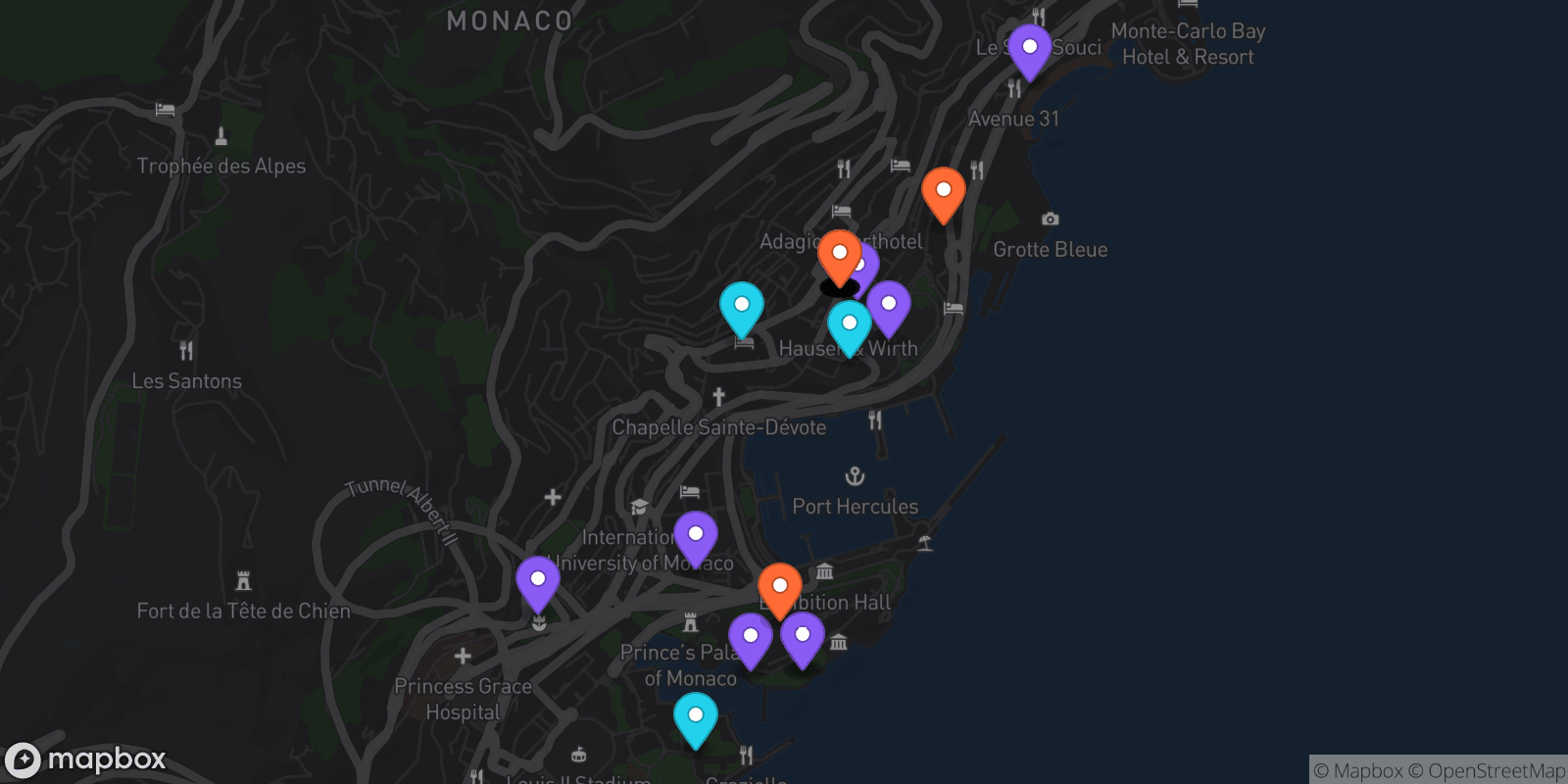 Map showing 31 locations
