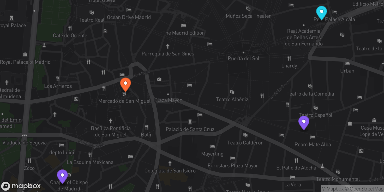 Map showing 5 locations