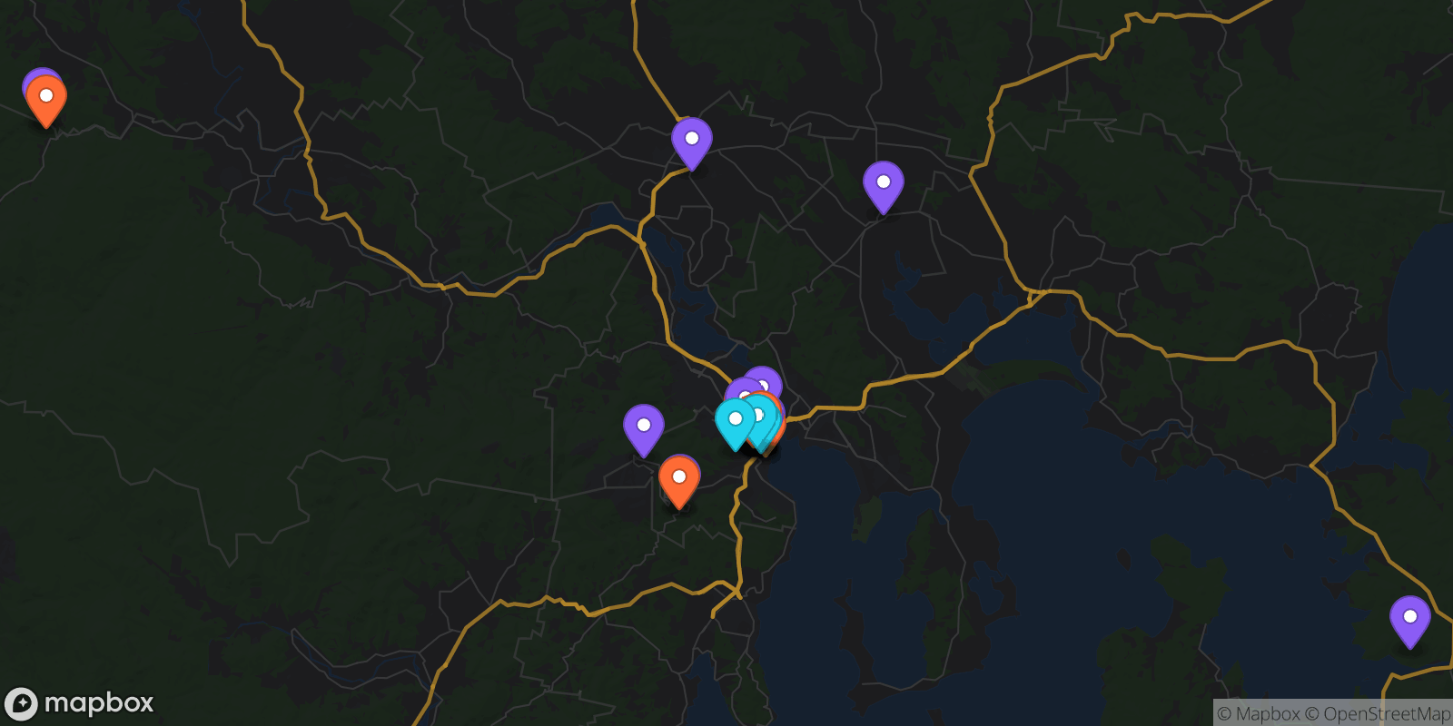 Map showing 32 locations