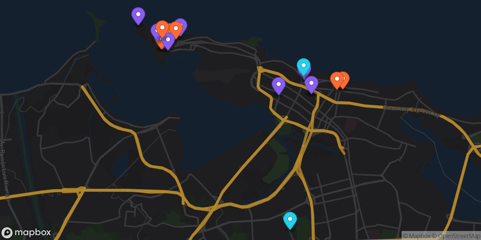 Map showing 18 locations
