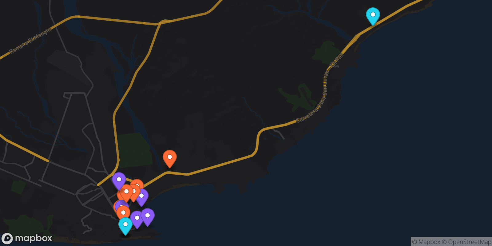 Map showing 15 locations