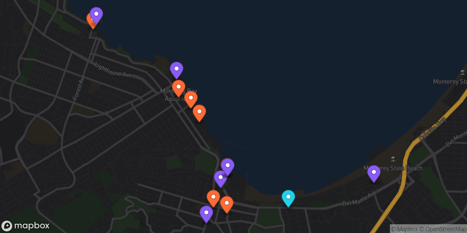 Map showing 14 locations