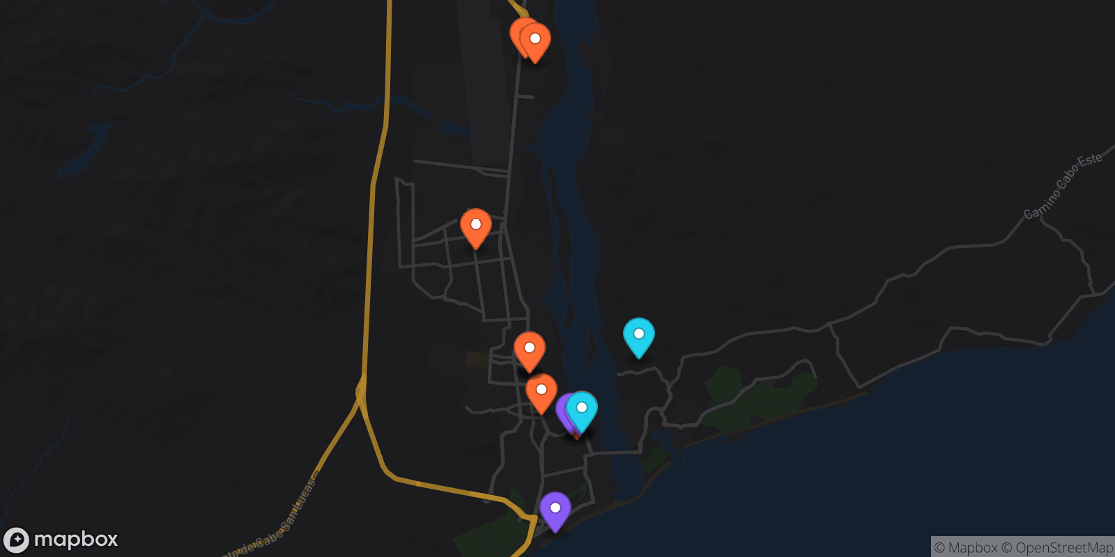 Map showing 16 locations
