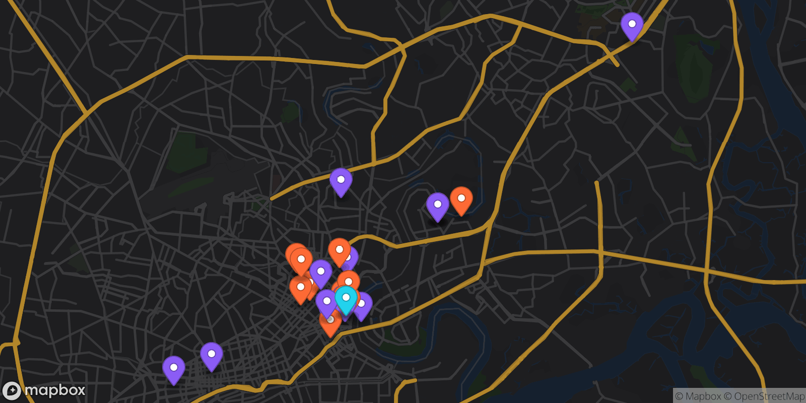 Map showing 26 locations