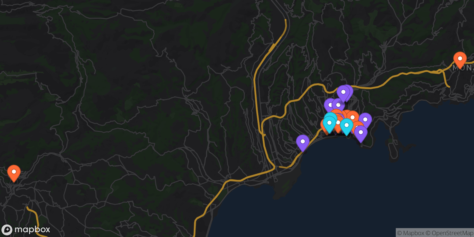 Map showing 33 locations