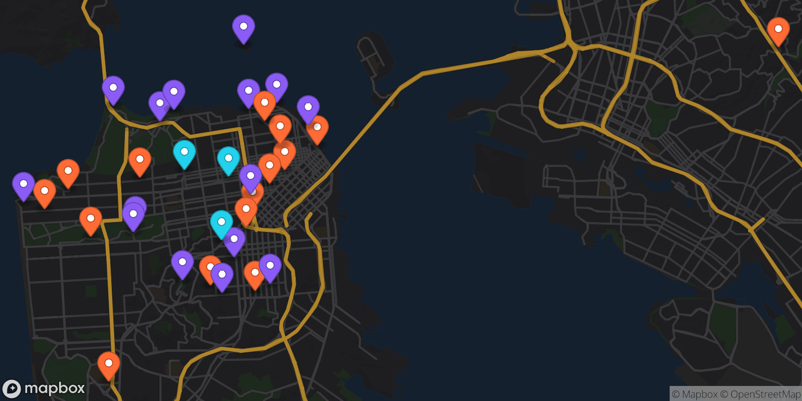 Map showing 33 locations