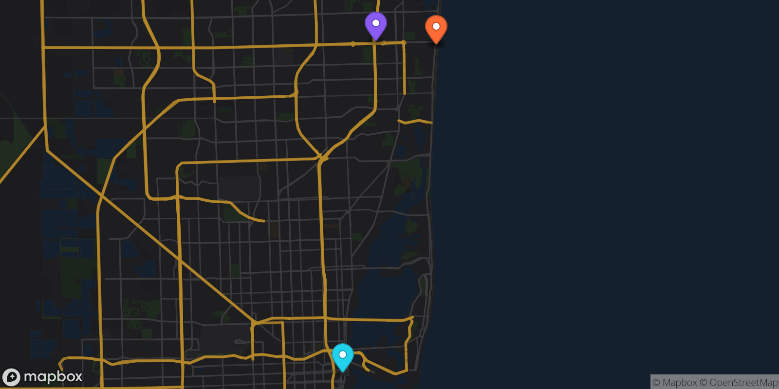 Map showing 4 locations