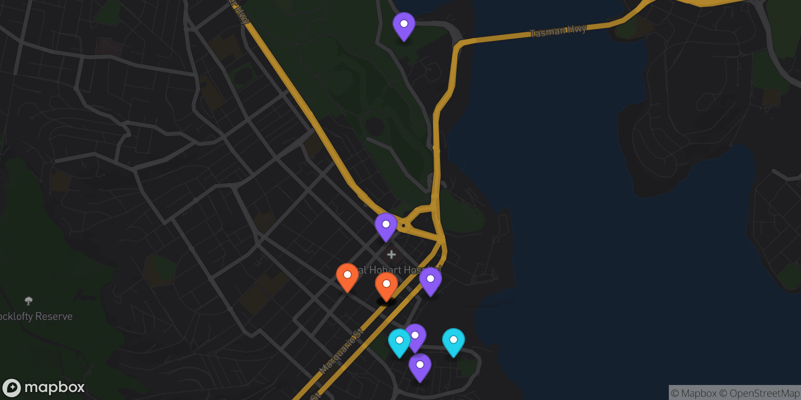 Map showing 15 locations