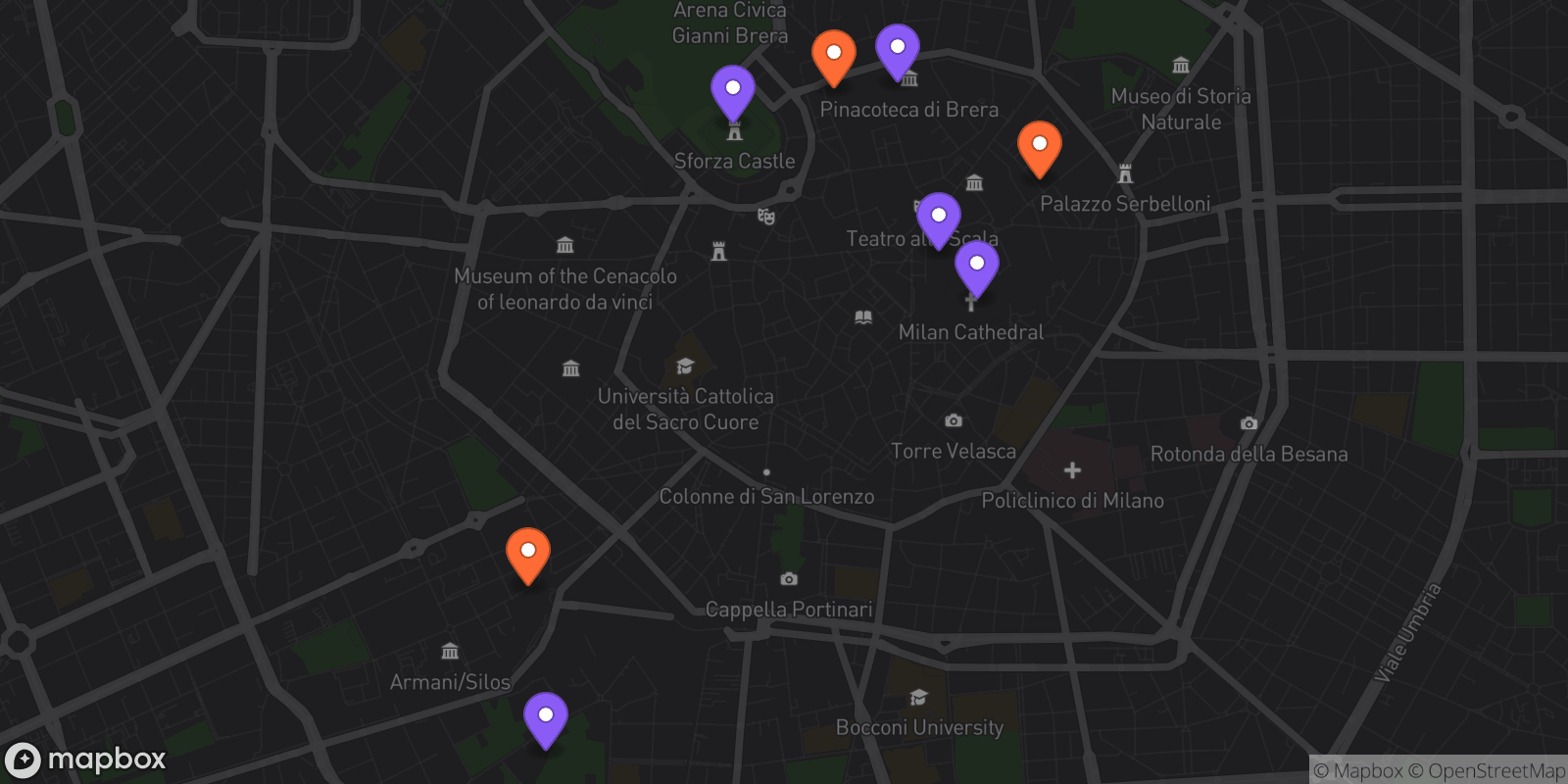 Map showing 8 locations