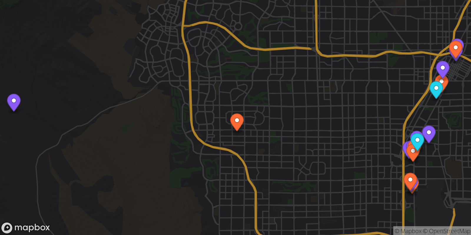 Map showing 18 locations