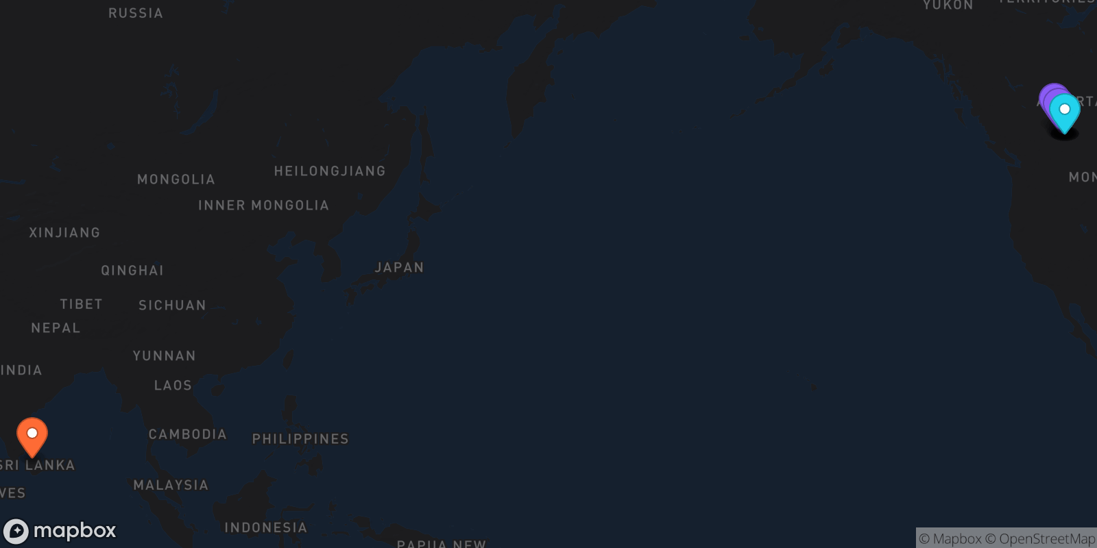 Map showing 14 locations