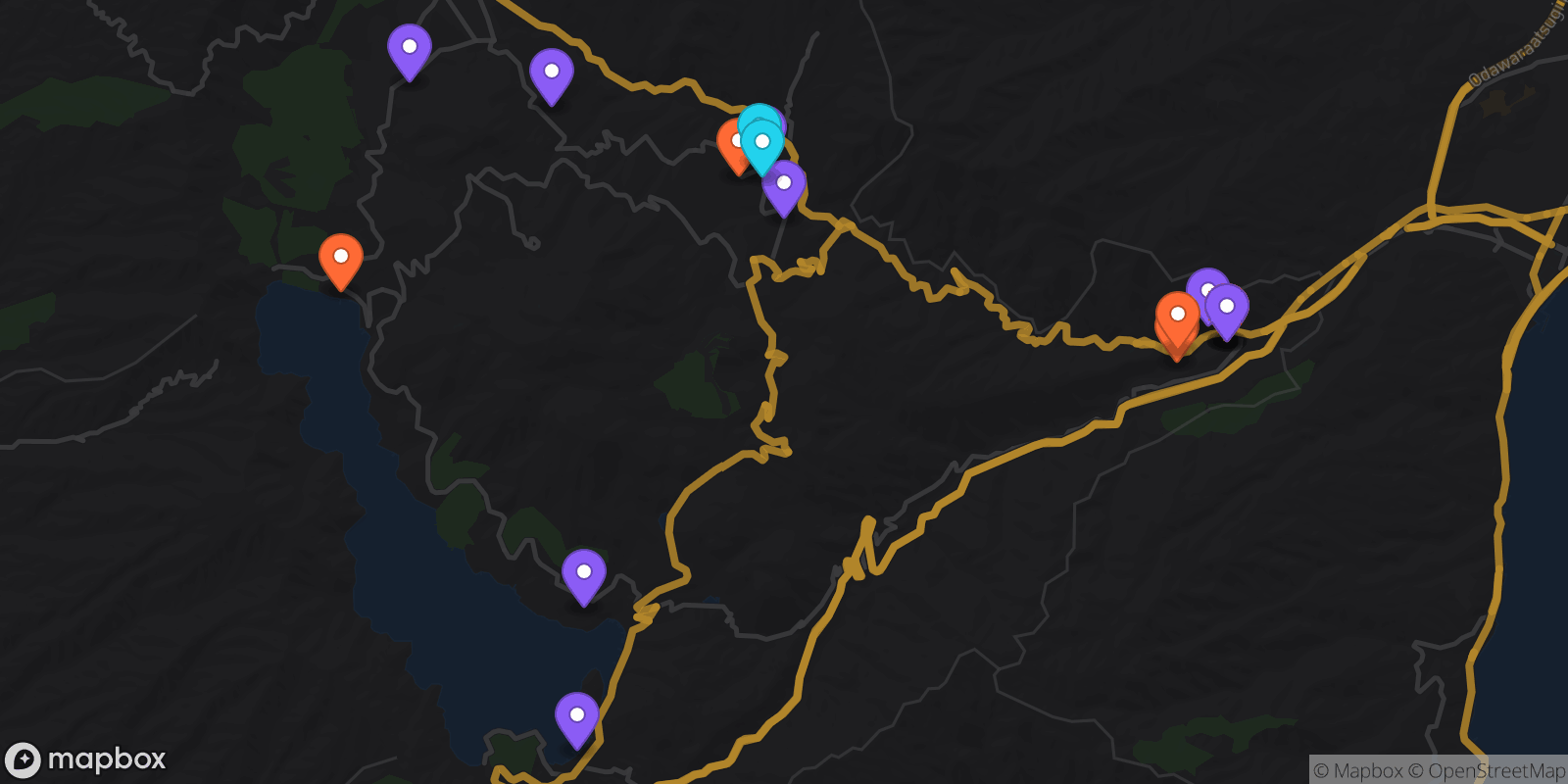 Map showing 17 locations