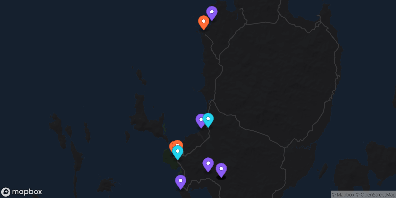 Map showing 17 locations