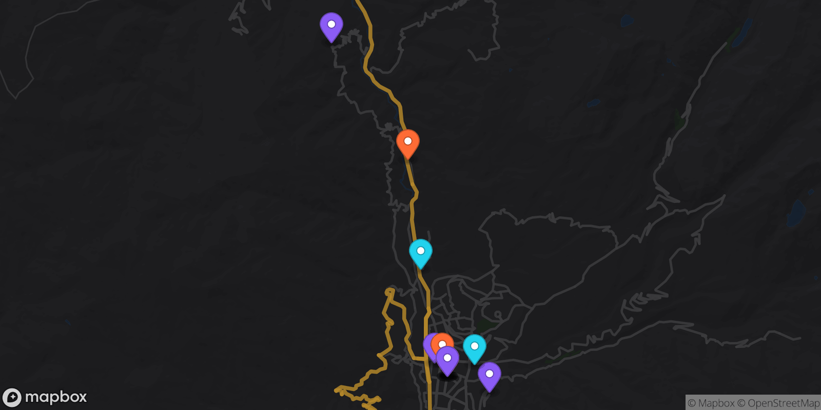 Map showing 14 locations