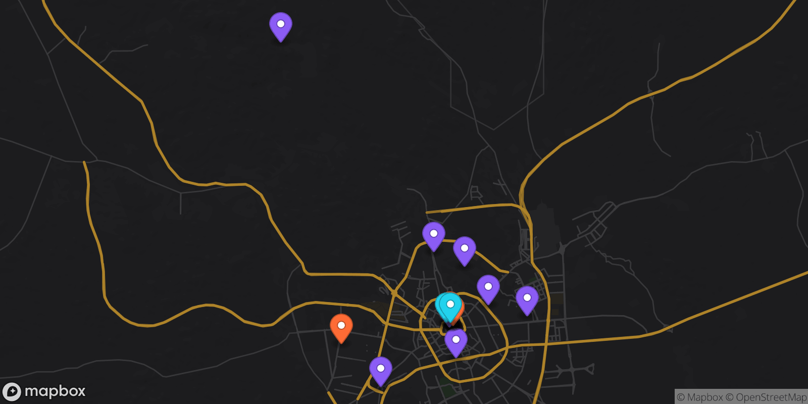 Map showing 20 locations