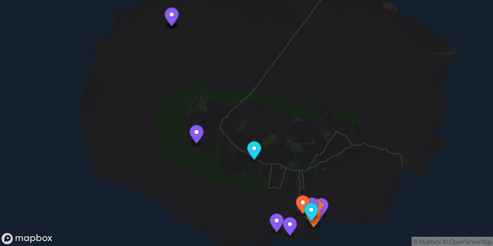Map showing 16 locations