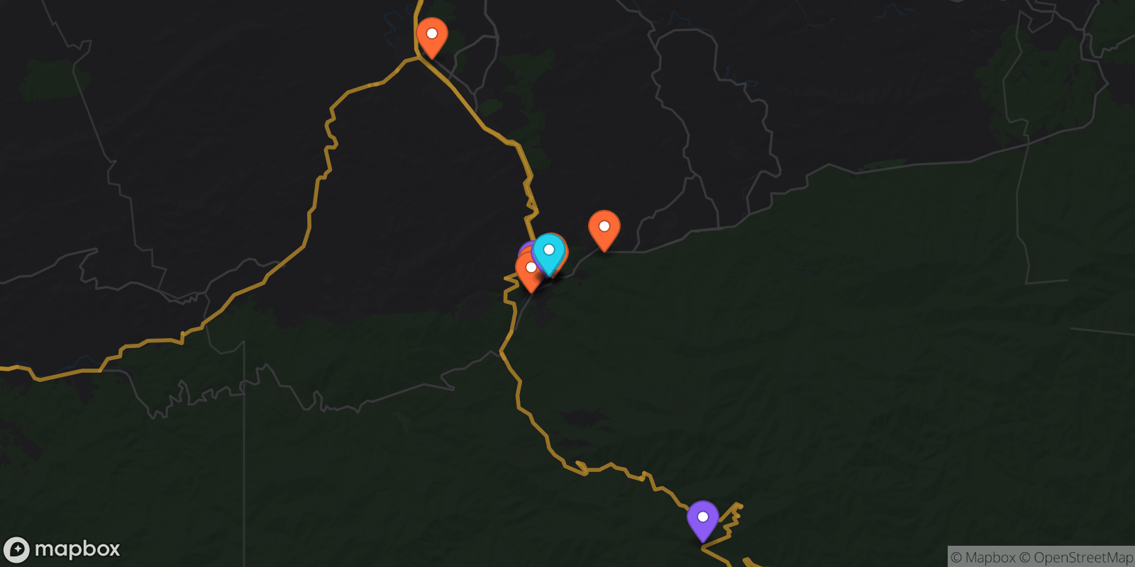Map showing 13 locations