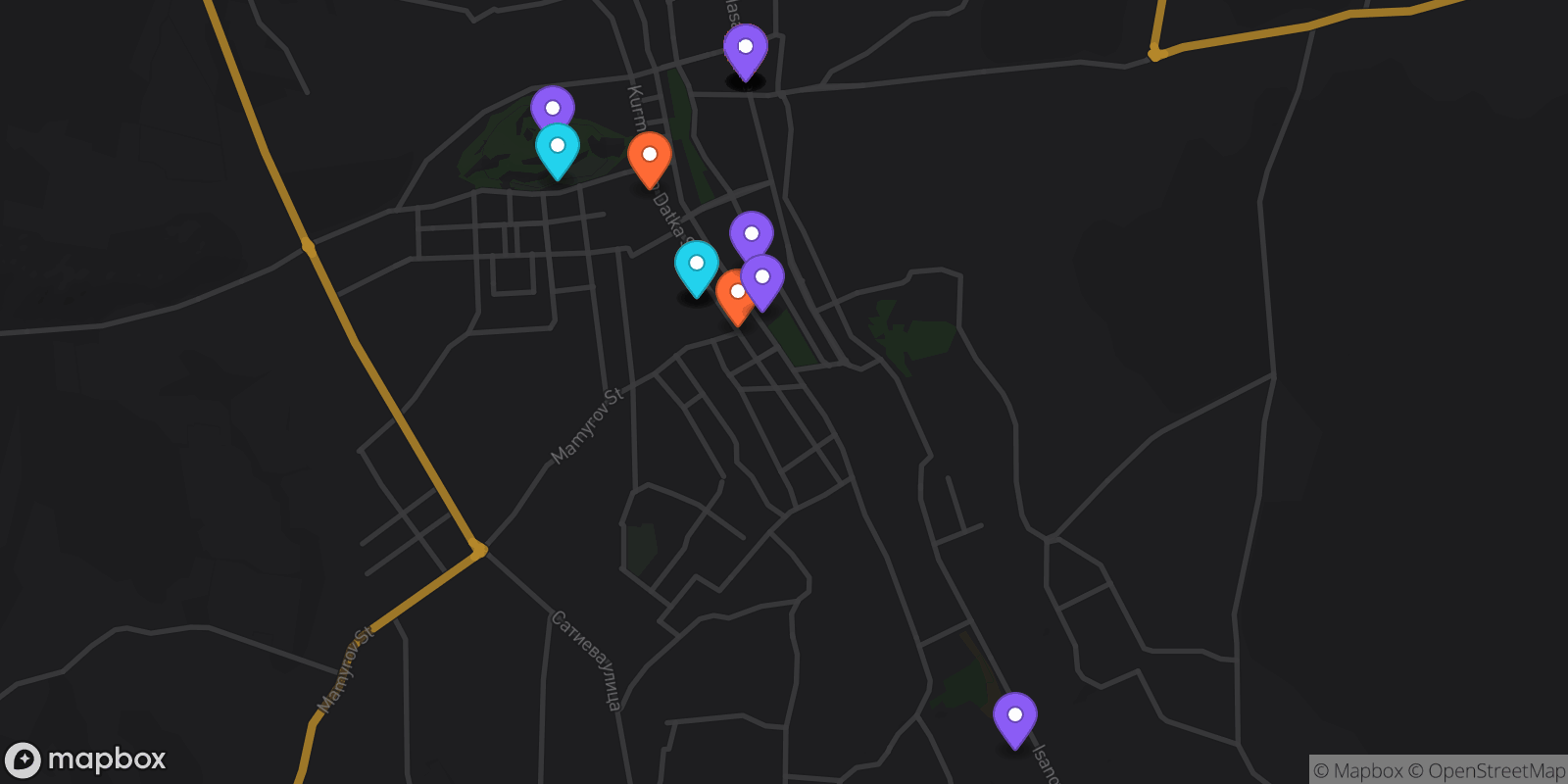 Map showing 18 locations