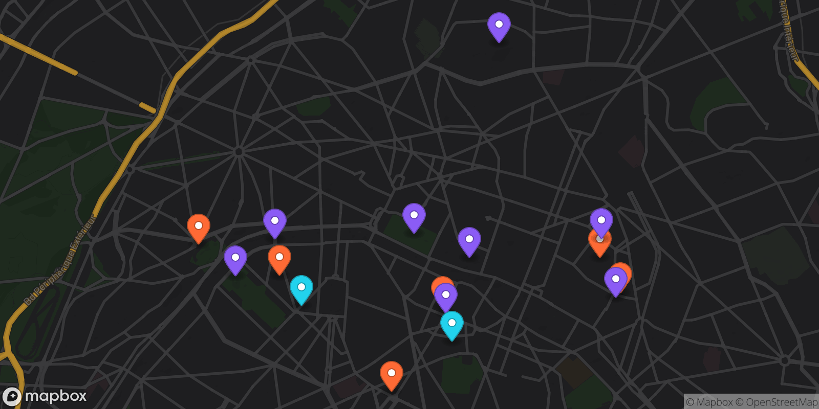 Map showing 16 locations