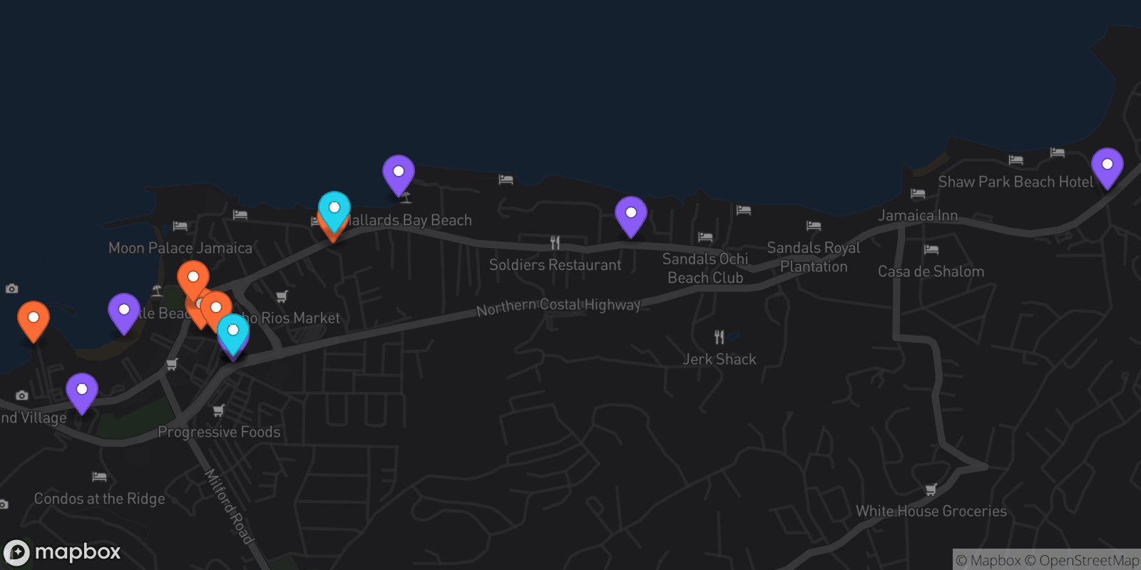 Map showing 16 locations