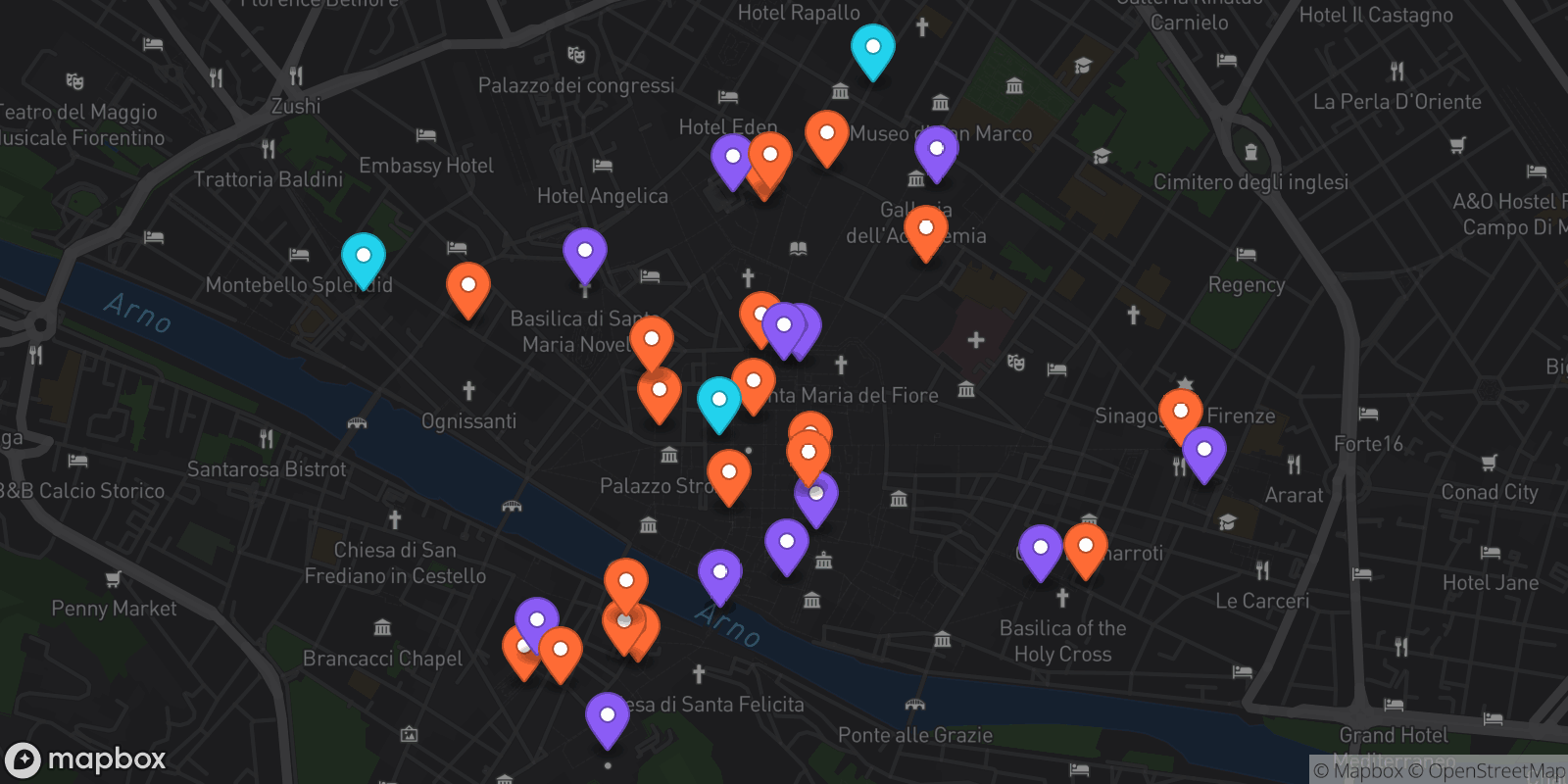 Map showing 34 locations