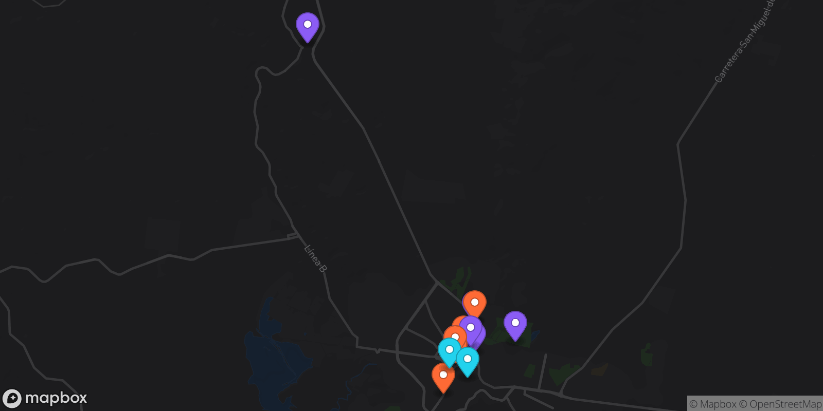 Map showing 17 locations