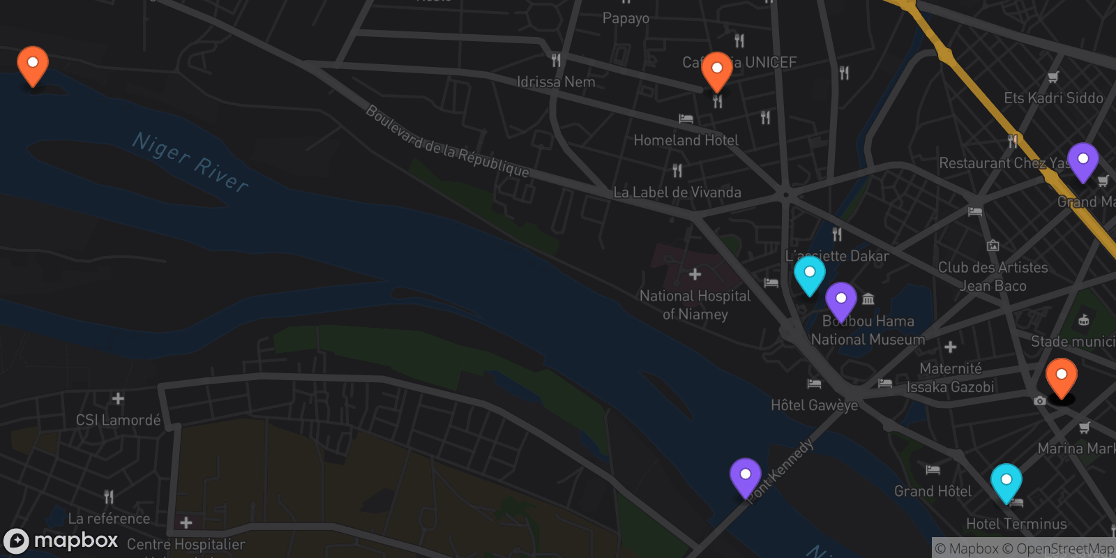 Map showing 17 locations