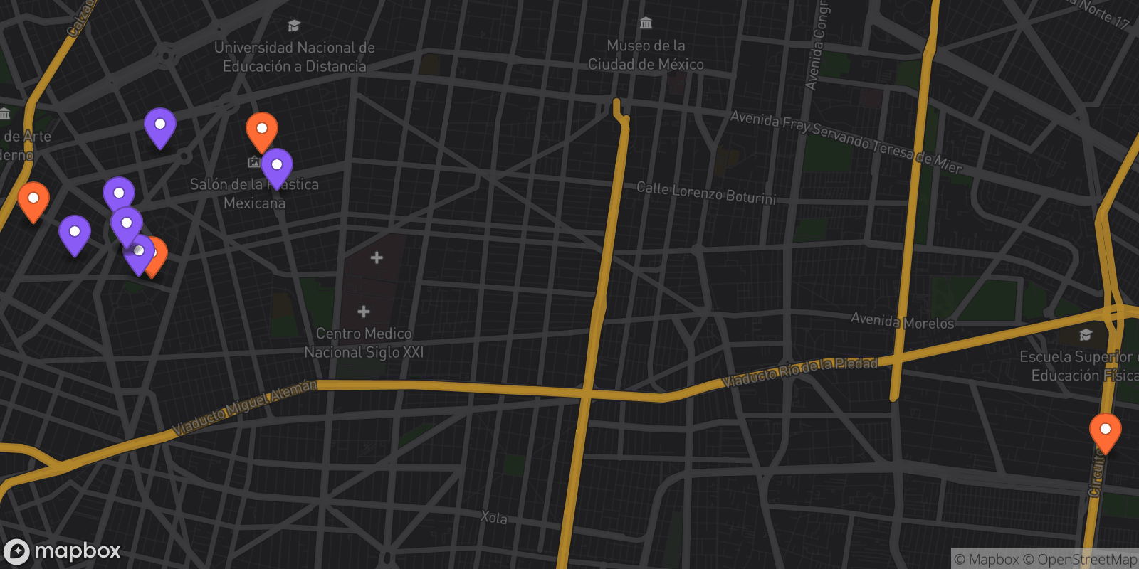 Map showing 11 locations