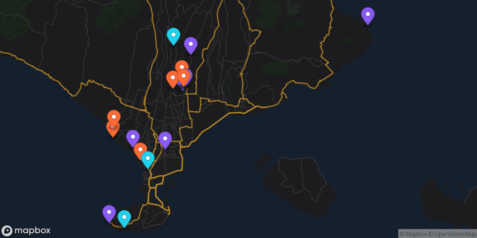 Map showing 20 locations