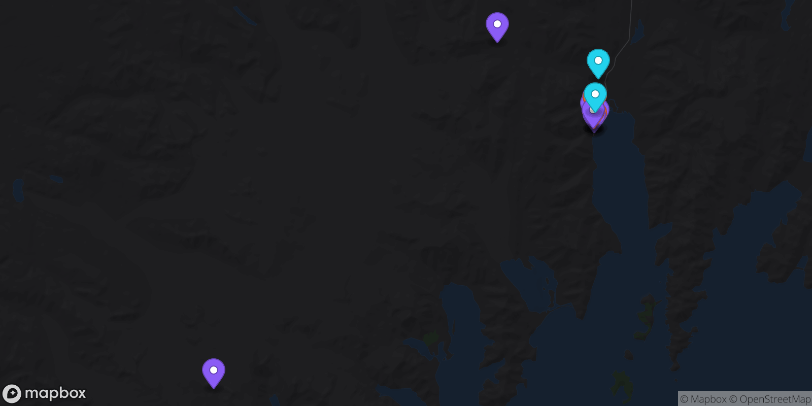 Map showing 16 locations