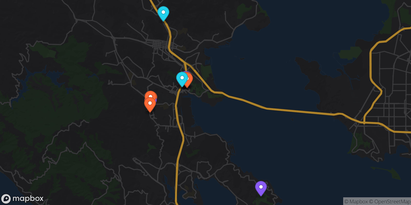 Map showing 13 locations