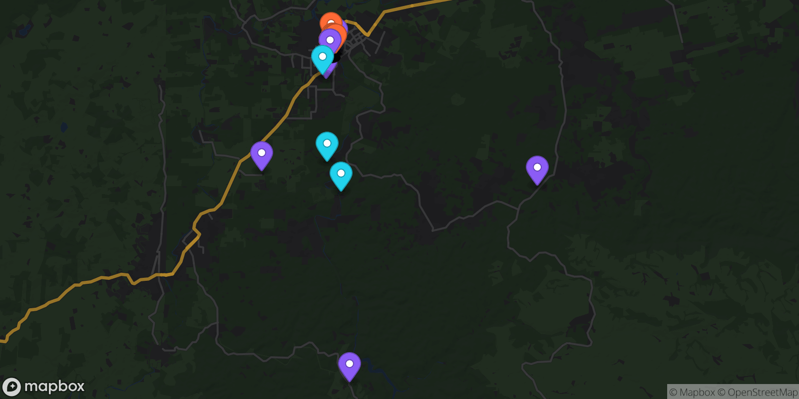 Map showing 38 locations