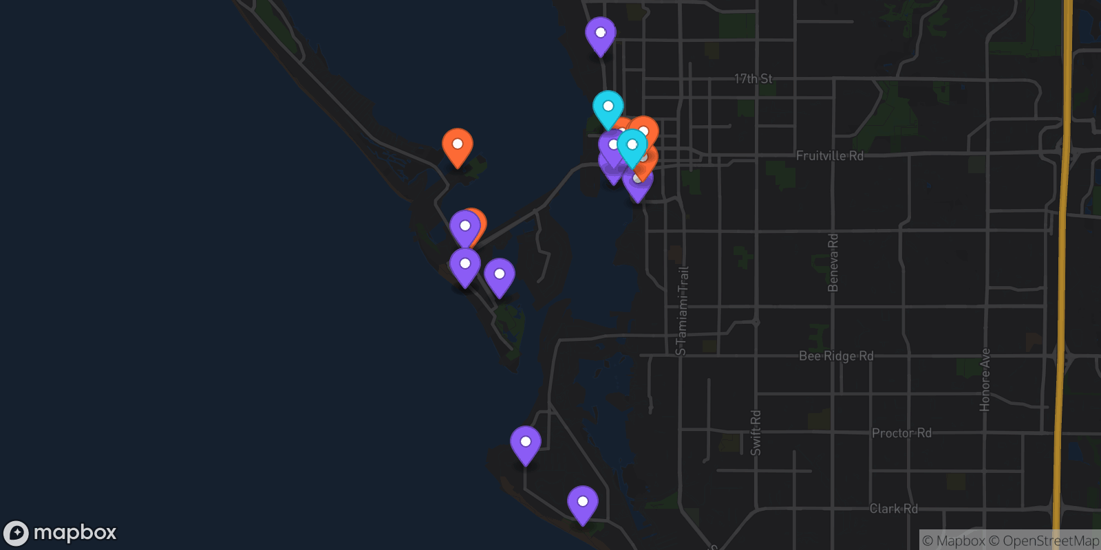 Map showing 18 locations