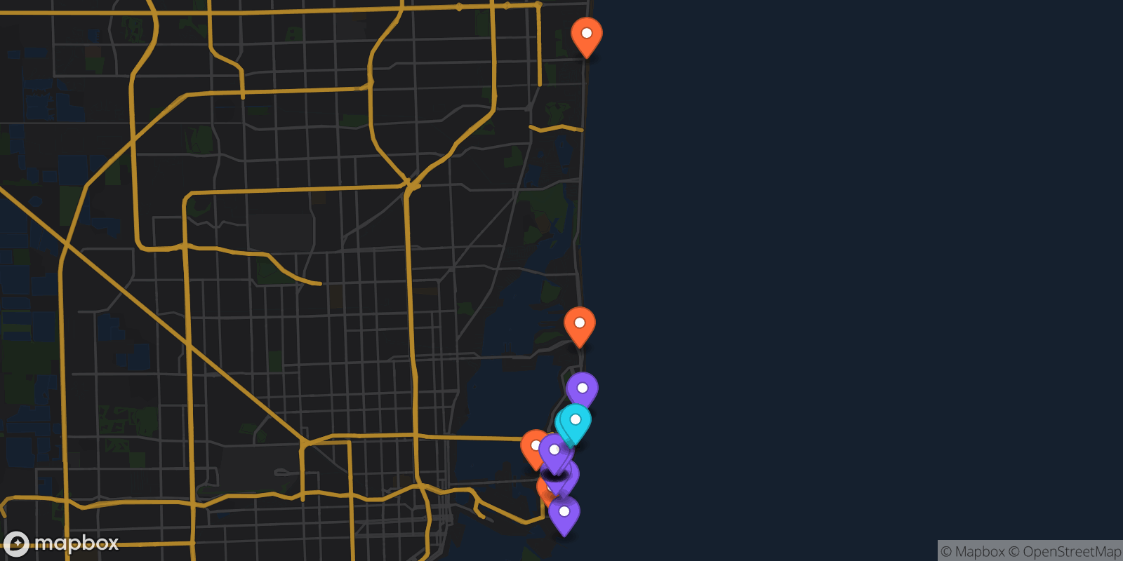 Map showing 18 locations