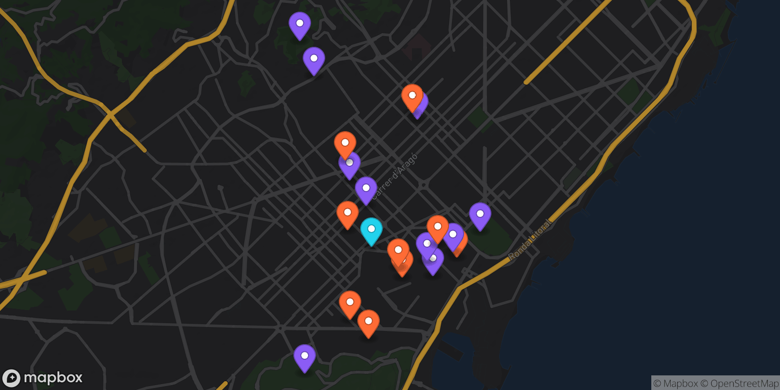 Map showing 20 locations