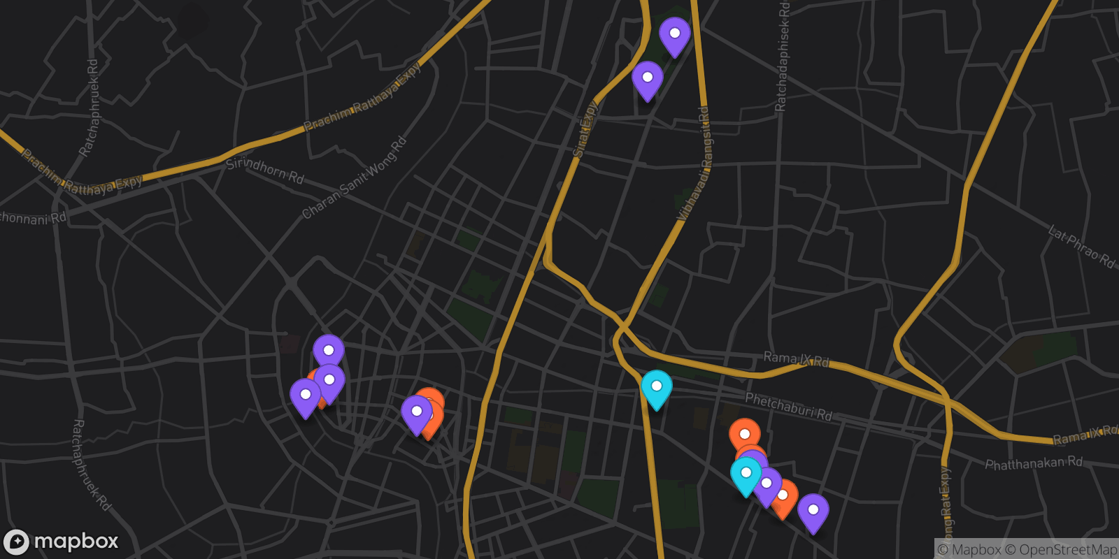 Map showing 17 locations