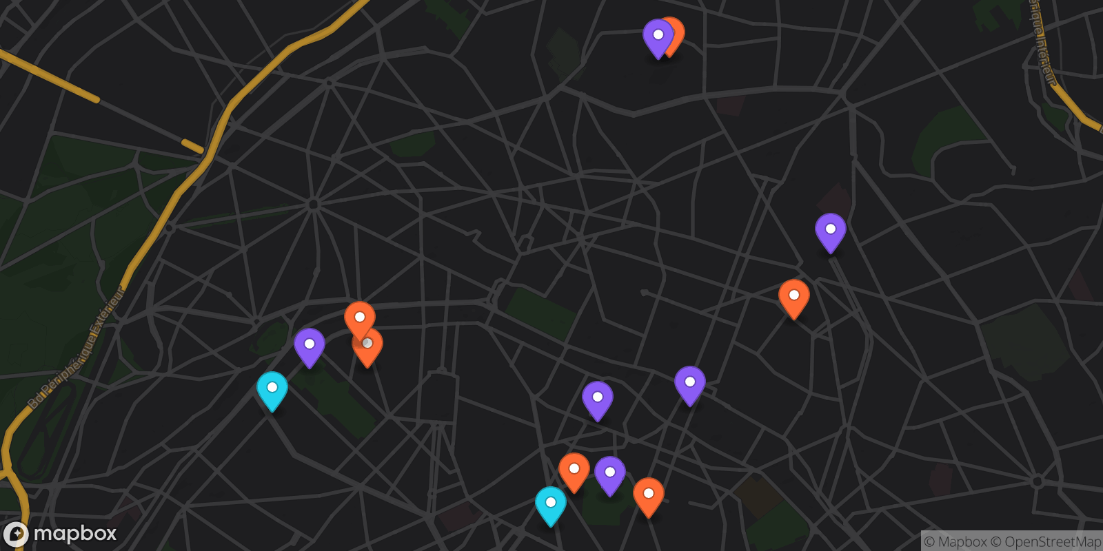 Map showing 14 locations