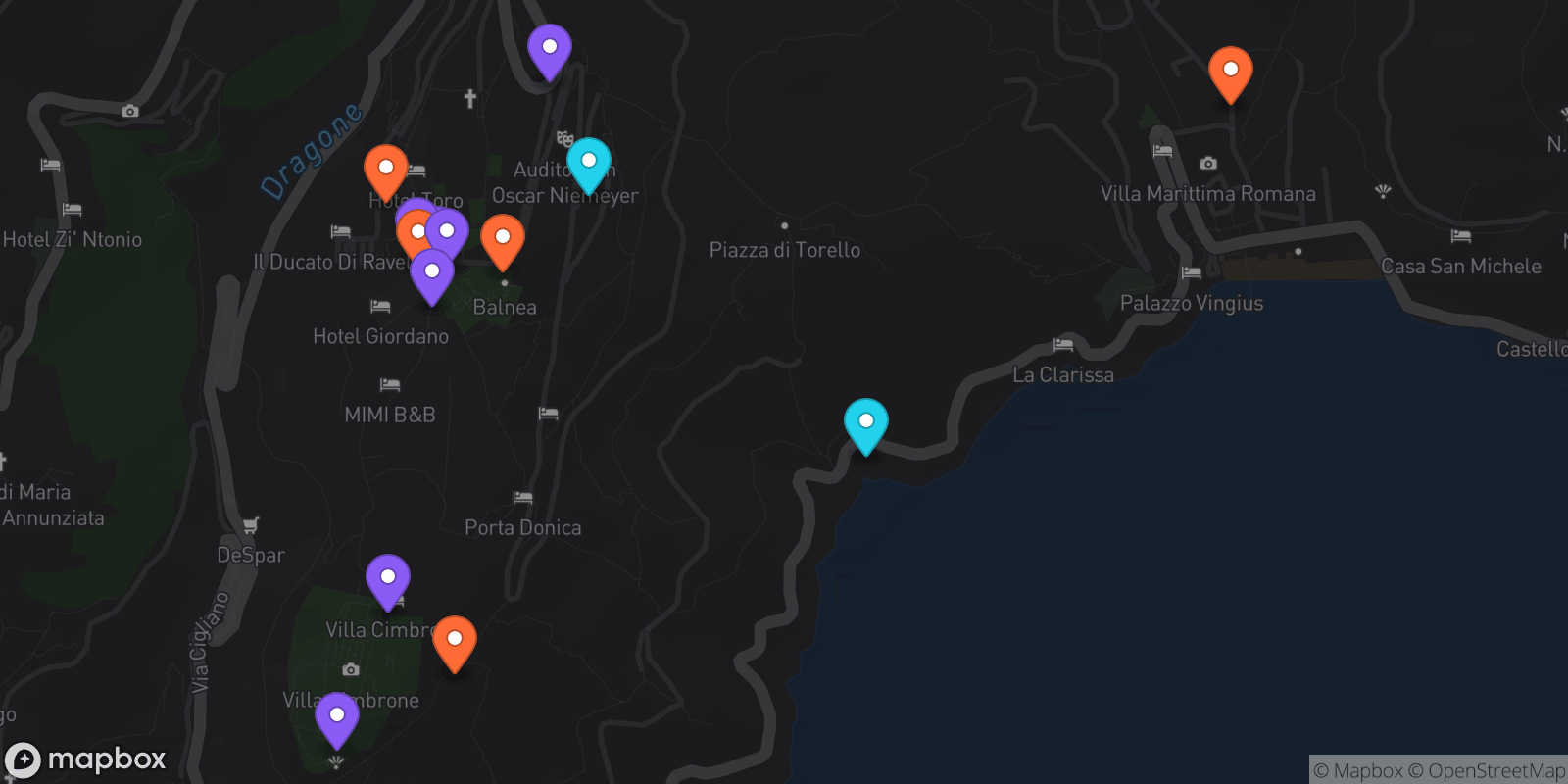 Map showing 14 locations
