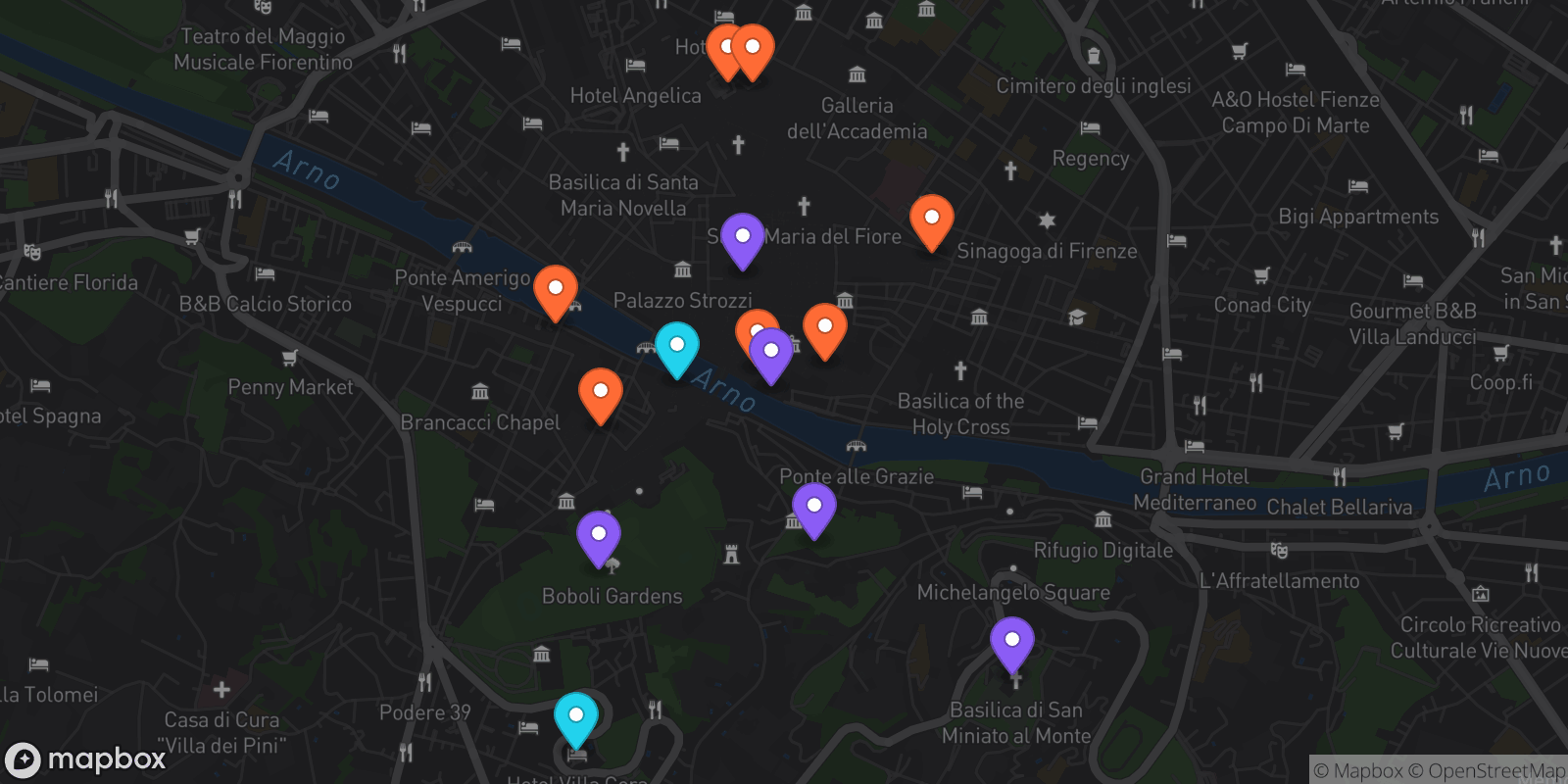 Map showing 14 locations