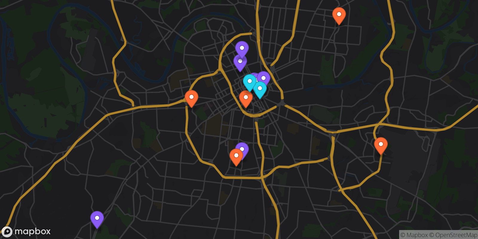 Map showing 17 locations