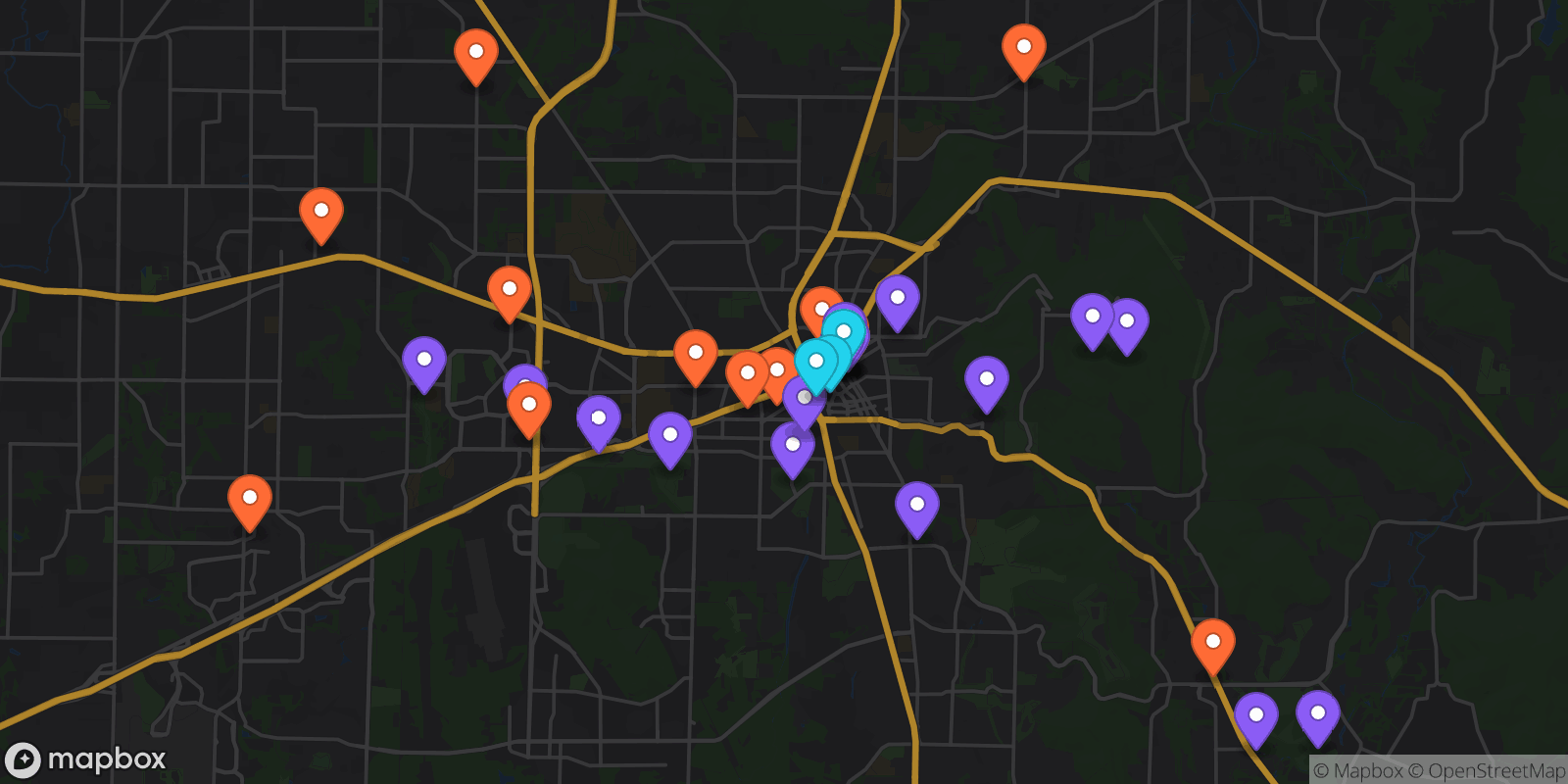 Map showing 34 locations