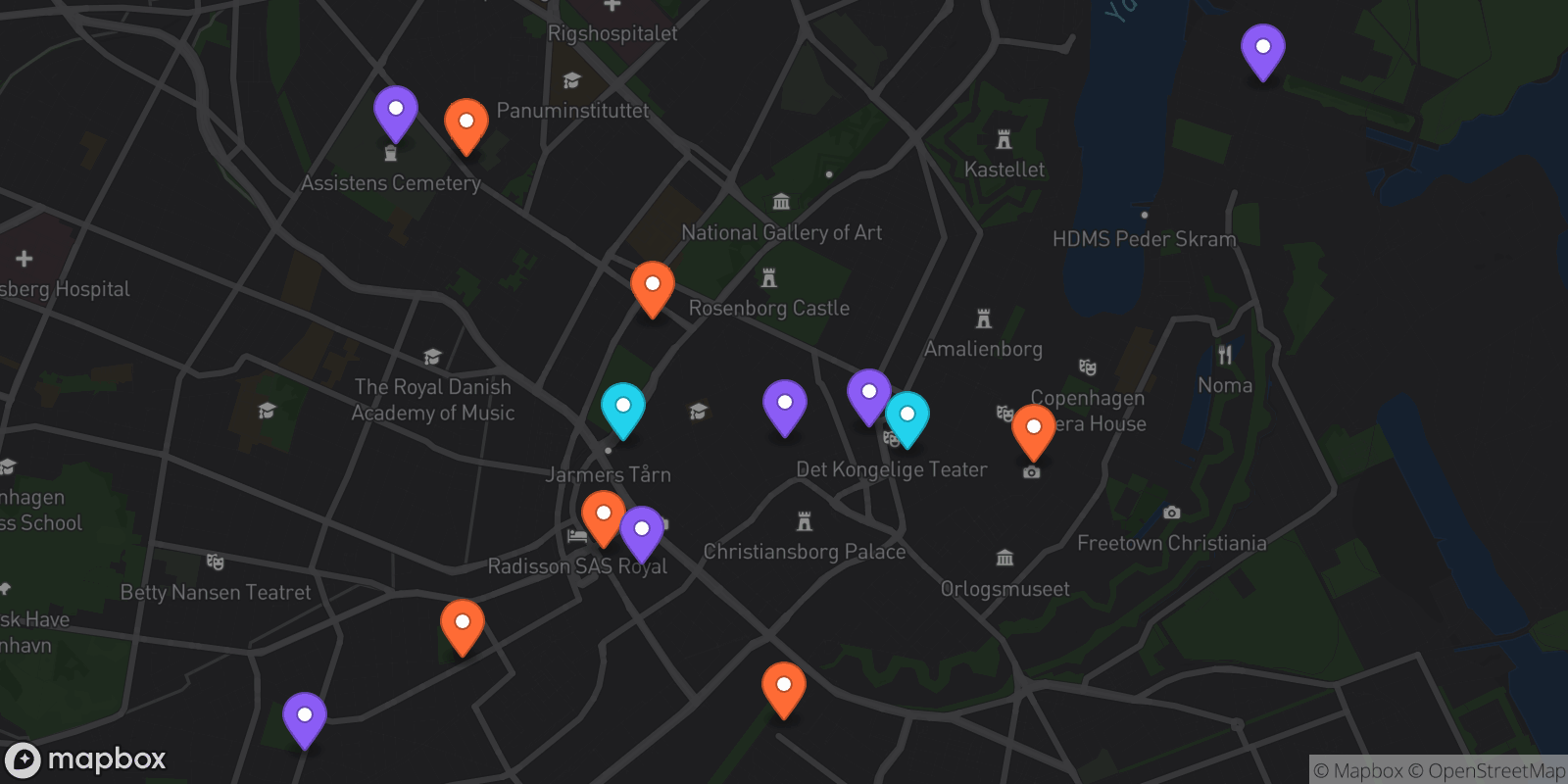 Map showing 14 locations