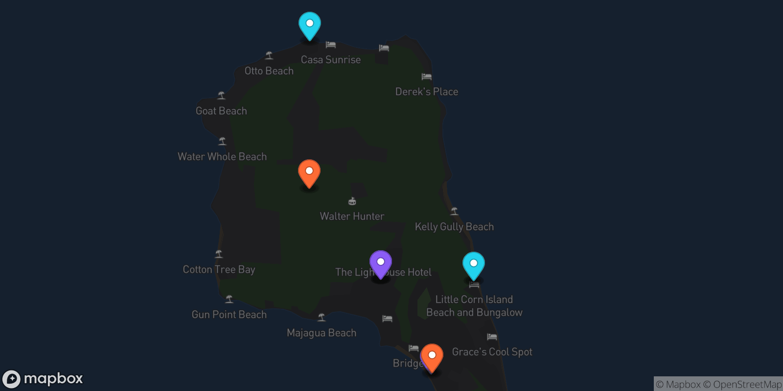 Map showing 15 locations