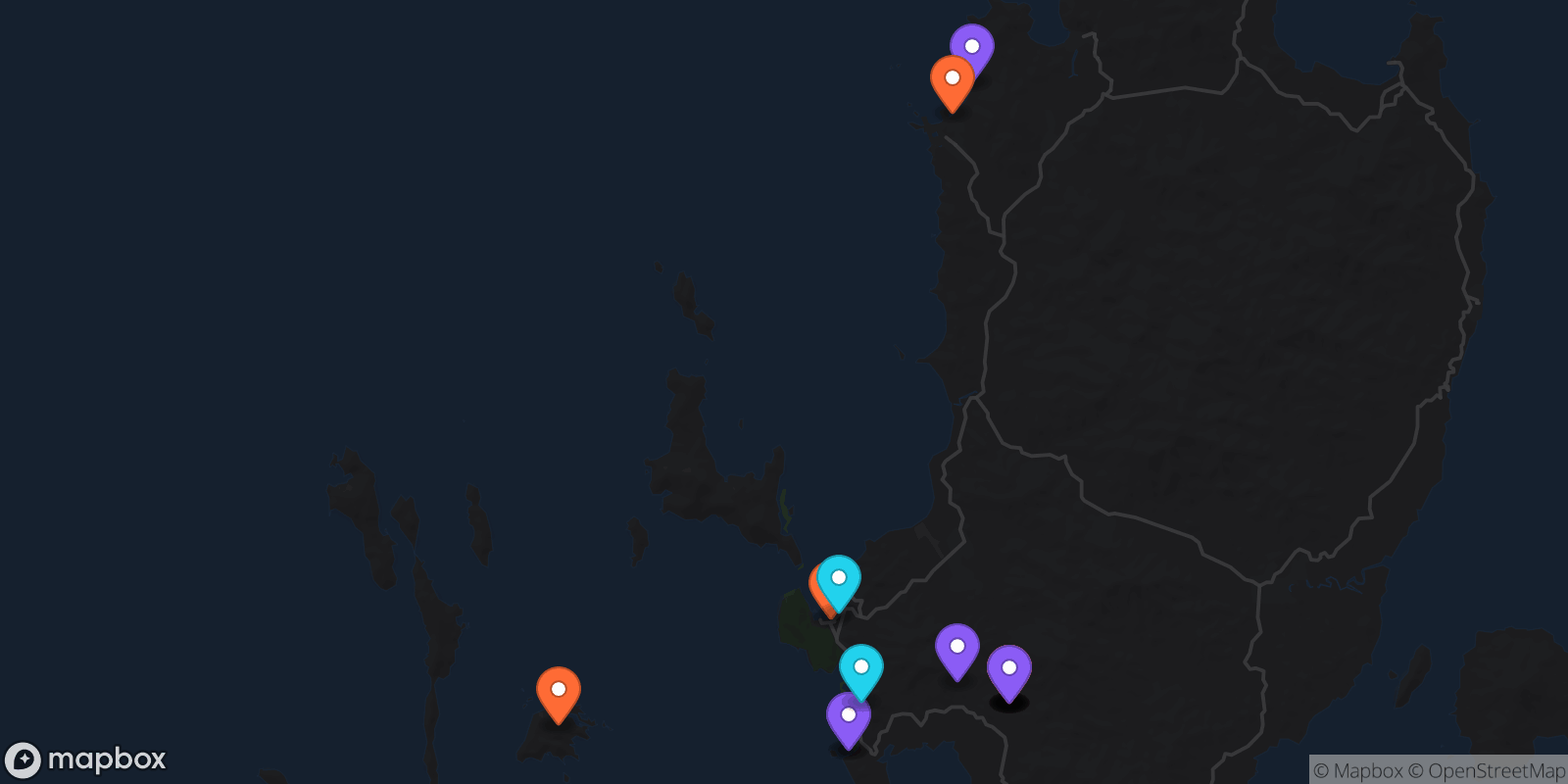 Map showing 16 locations
