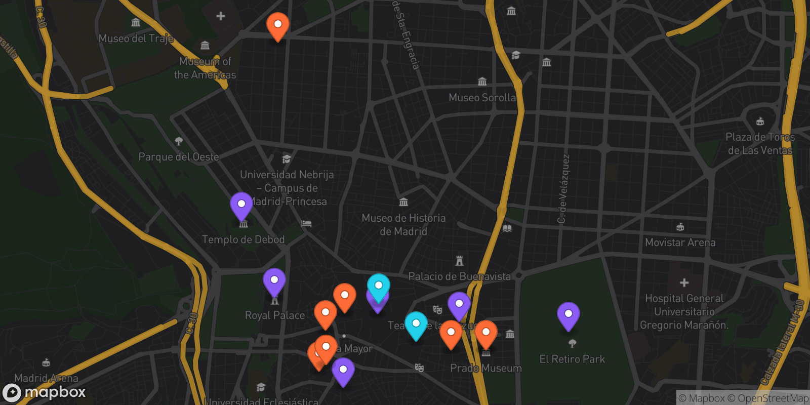 Map showing 16 locations