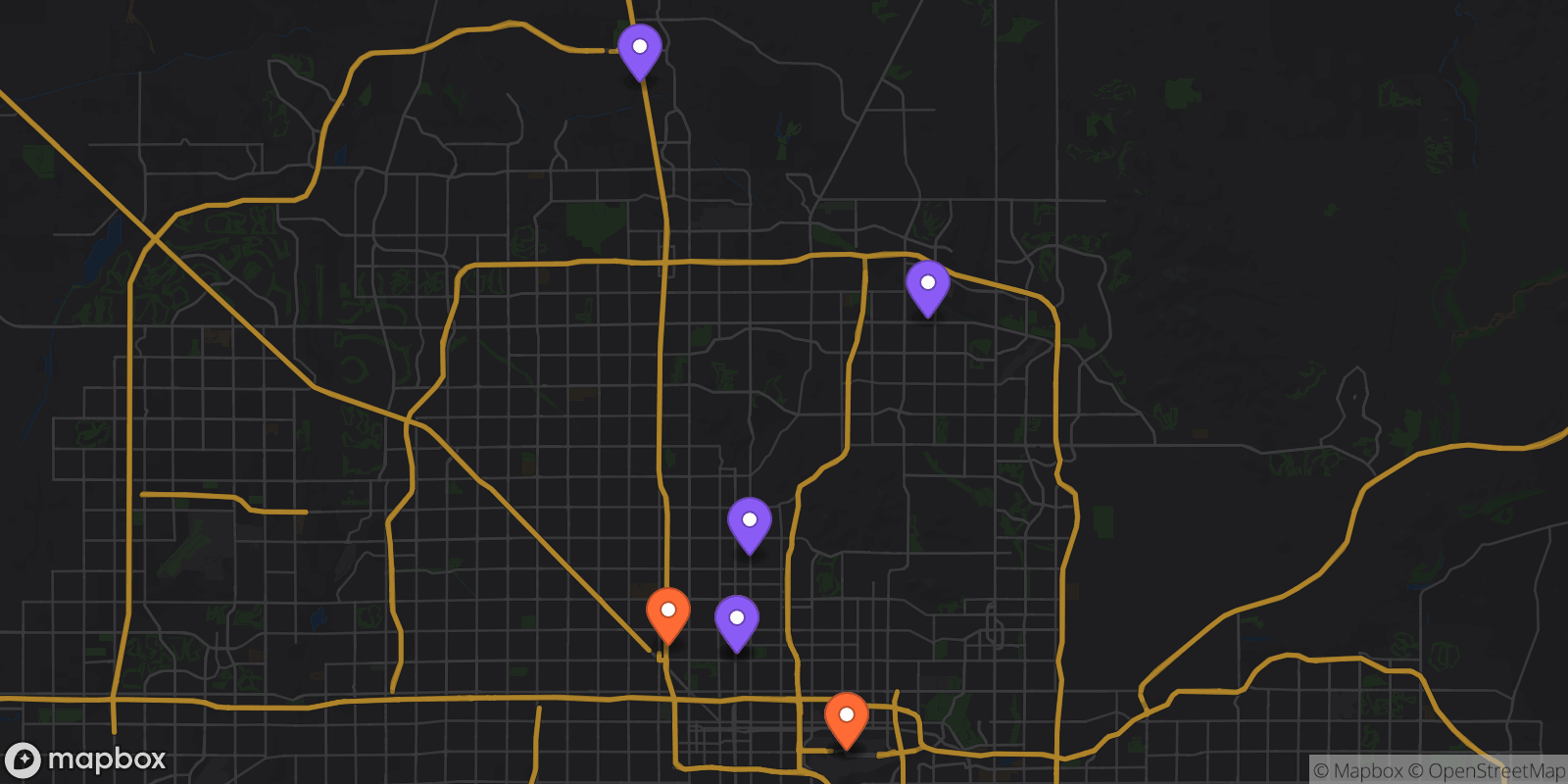 Map showing 8 locations