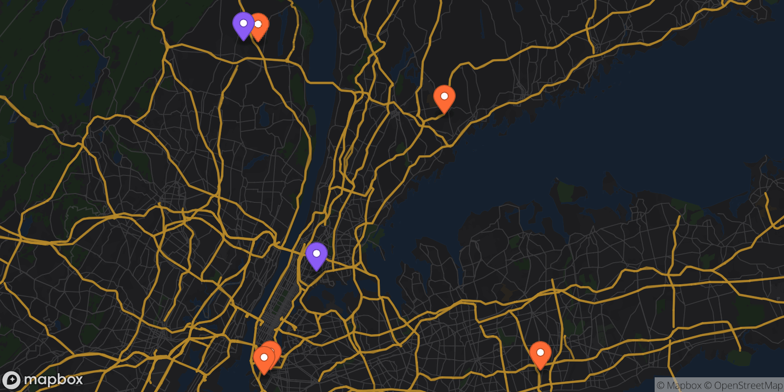 Map showing 7 locations